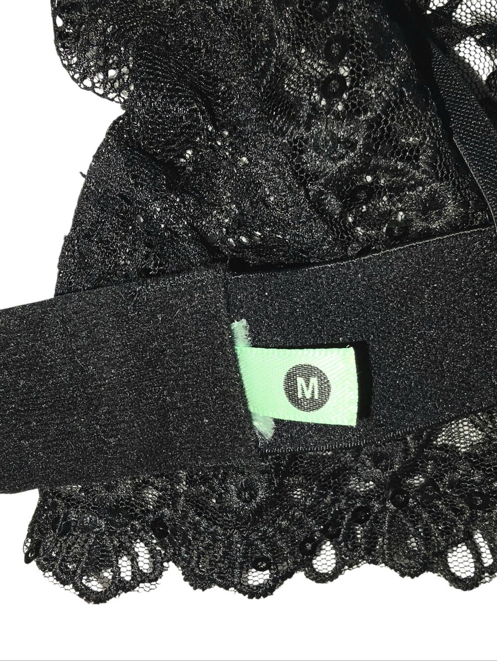 Medium Black Scalloped Lace Bralette Adjustable Spaghetti Straps Stretchy Band - Picture 4 of 5